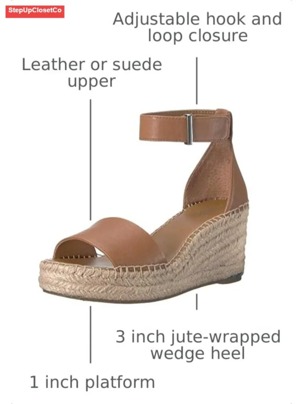 Leather Espadrille Wedge Sandal with Ankle Strap